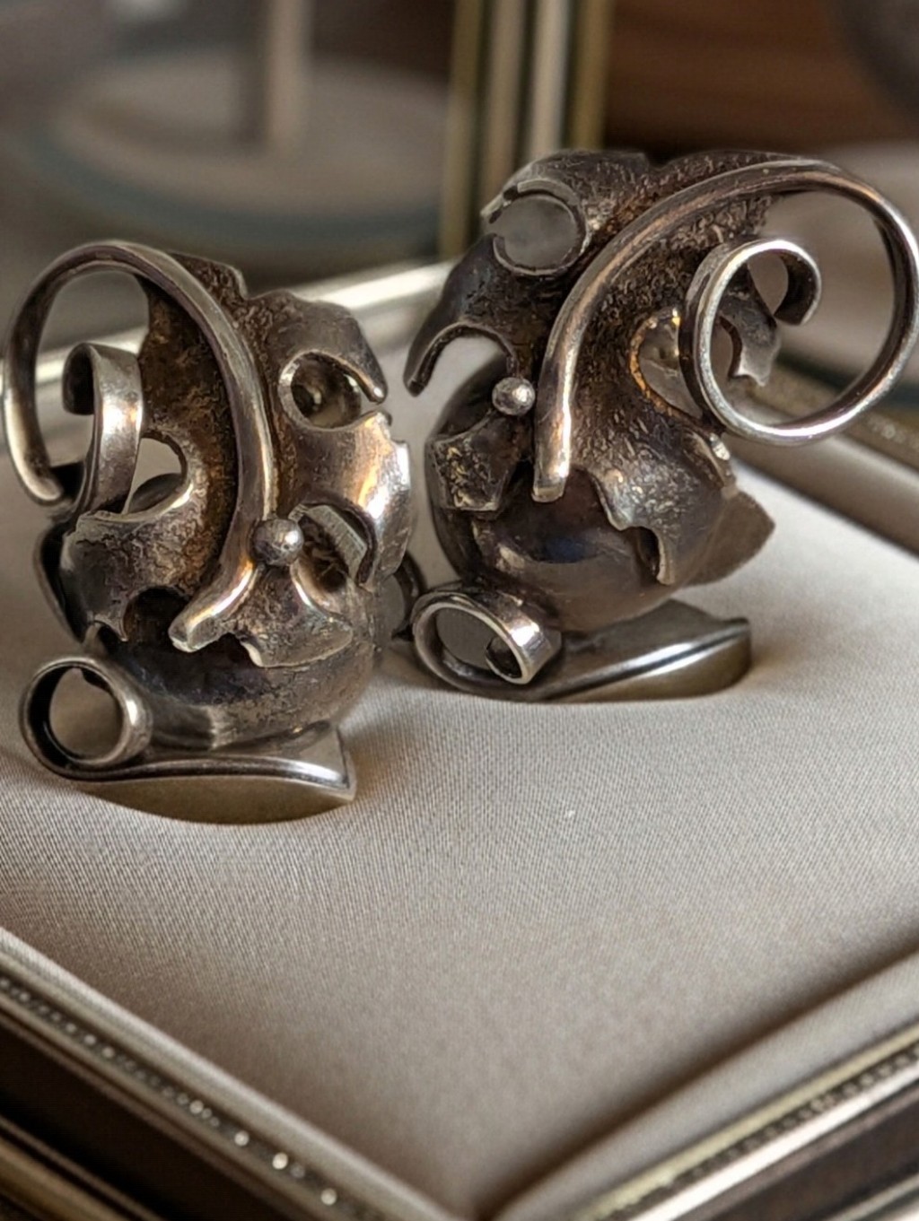Vintage Heavy Brutalist Sterling Silver Abstract Modernist Screw Back Earrings